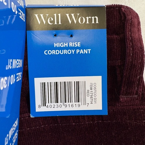 Well Worn brand: High Rise, Soft Corduroy Skinny Pants, Red, Size 10 (W30), NWT - Picture 6 of 16